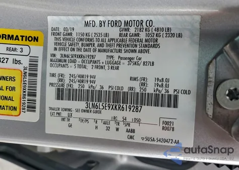 2019 Lincoln Mkz Reserve Ii z USA, uszkodzony, nr VIN 3LN6L5E9XKR619287